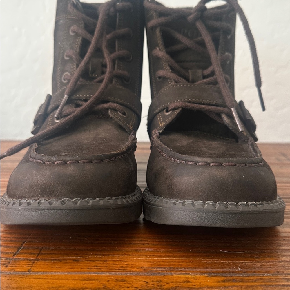 POLO Ralph Lauren Ranger Embroidered Polo Bear Brown Lace up Suede Boot Size 3 - Picture 15 of 16